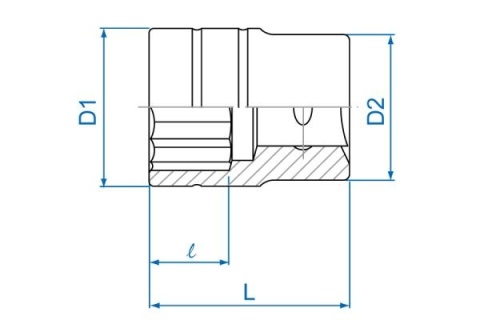 833076S - NASADKA KRÓTKA 1" CALOWA 2-3/8" x 87mm 12-kąt. Cr-V