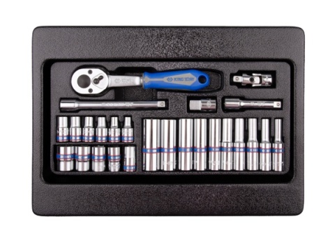 9-2526MR - ZESTAW NASADEK 1/4" 26cz. KRÓTKIE / DŁUGIE, 6-kąt. 4 - 13mm Z AKCESORIAMI, WKŁAD DO WÓZKA