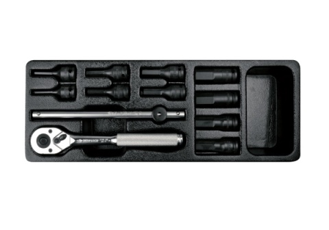 9-3432MP - ZESTAW NASADEK UDAROWYCH 3/8" 12cz. KRÓTKIE HEX H4-H17 Z AKCESORIAMI, WKŁAD DO WÓZKA