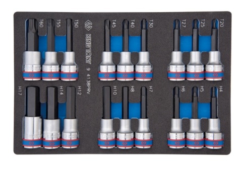 9-4138PRV - ZESTAW DŁUGICH NASADEK 1/2" HEX H4 - H17 + TORX T20 - T60, WKŁAD Z PIANKI EVA DO WÓZKA
