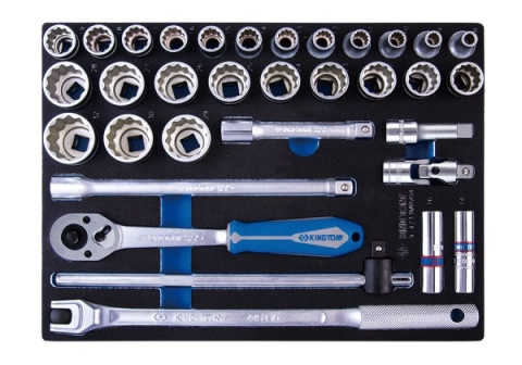 9-4233MRV04 - ZESTAW NASADEK 1/2" 33cz. KRÓTKIE 12-kąt. 8 - 32mm Z AKCESORIAMI, WKŁAD Z PIANKI EVA DO WÓZKA