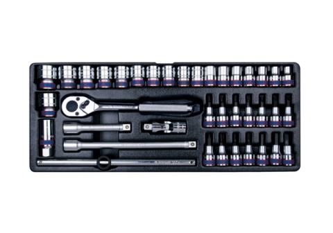 9-4338MR ZESTAW NASADEK 1/2" 38cz KRÓTKIE 6-kąt 10 - 32mm, HEX 4 - 12, ZESTAW WKRĘTAKÓW, TORX T25 - T40 Z AKCESORIAMI DO SKRZYNI