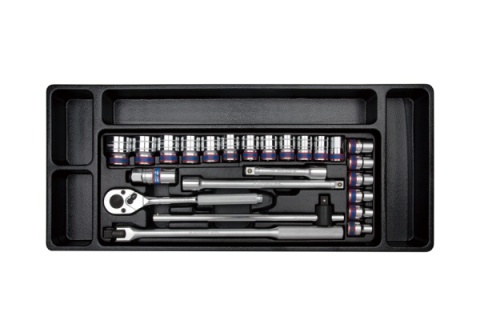 9-4526MR - ZESTAW NASADEK 1/2" 24cz. KRÓTKIE 6-kąt. 10 - 32mm Z AKCESORIAMI, WKŁAD DO WÓZKA