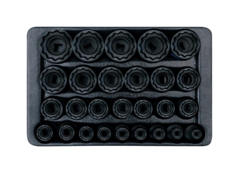 9-4827MP - ZESTAW NASADEK UDAROWYCH 1/2" 27 cz. KRÓTKIE 12-KĄT, 8 - 36mm, WKŁAD DO WÓZKA
