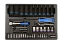 9-7540MR - ZESTAW NASADEK 1/4" + 1/2" 40cz. 4 - 13mm, E4 - E20 Z AKCESORIAMI, CHROM + UDAROWE DŁUGIE 10 -24mm, WKŁAD DO WÓZKA