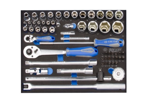 9-7560MRV01 - ZESTAW NASADEK 1/4" ORAZ 1/2" 60cz. KRÓTKIE 6-kąt. 4 - 32mm Z AKCESORIAMI, WKŁAD Z PIANKI EVA DO WÓZKA