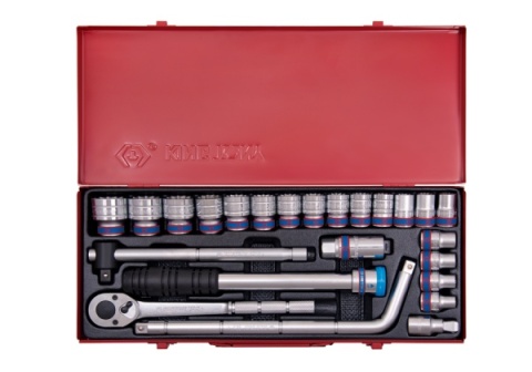 4033MR - ZESTAW NASADEK 1/2" 24cz. KRÓTKIE 12-kąt. 10 - 32mm Z GRZECHOTKĄ I AKCESORIAMI, KASETA