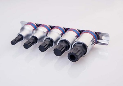 4105PR - ZESTAW NASADEK Z KOŃCÓWKĄ SPLINE 1/2" 5cz. KRÓTKIE M8 - M16, SZYNA