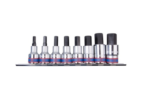 4108PR10 - ZESTAW NASADEK Z KOŃCÓWKĄ HEX 1/2" 9 cz. KRÓTKIE 6 - 19mm ZESTAW NA SZYNIE