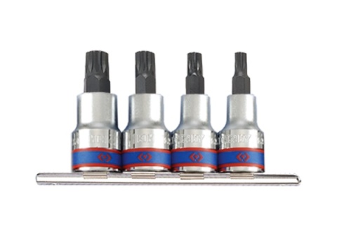 4126PR - ZESTAW NASADEK Z KOŃCÓWKĄ SPLINE 1/2" 4cz. KRÓTKIE M6 - M12, SZYNA