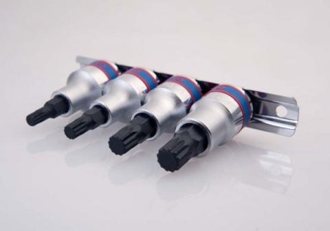 4126PR - ZESTAW NASADEK Z KOŃCÓWKĄ SPLINE 1/2" 4cz. KRÓTKIE M6 - M12, SZYNA