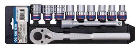 PROMOCJA - 43A1MR - ZESTAW NARZĘDZI 1/2" 11cz. NASADKI 8-21mm Z GRZECHOTKĄ. POKRĘTŁEM I PRZEDŁUŻKĄ