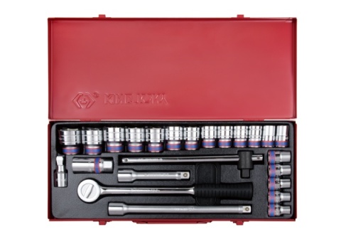 4511MR - ZESTAW NASADEK 1/2" 24cz. KRÓTKIE 6-kąt. 10 - 32mm Z AKCESORIAMI, KASETA
